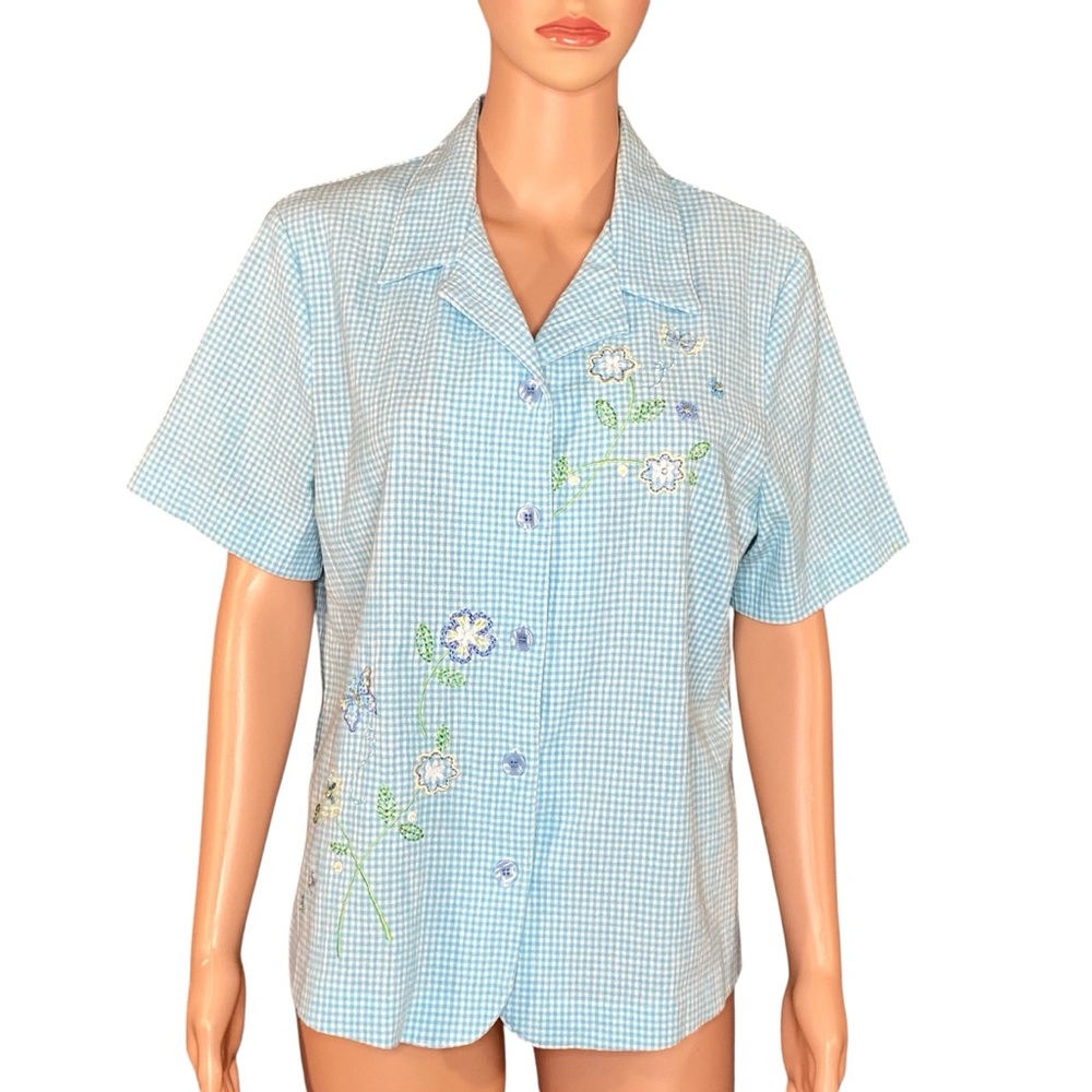 Alfred Dunner Aqua Checkered Top